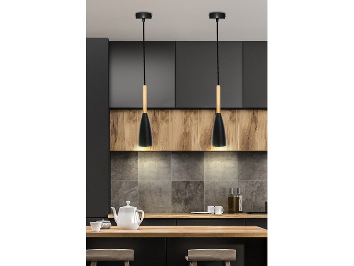 Lampa wisząca czarna + drewno Trosa Ledea 50101264 Metal Lampa inspirowana Pomieszczenie Jadalnia