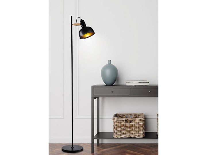 Lampa podłogowa czarna metalowa regulowana Reno 51-80196 Styl Tradycyjny Lampa z kloszem Lampa z regulacją wysokości Drewno Styl Nowoczesny