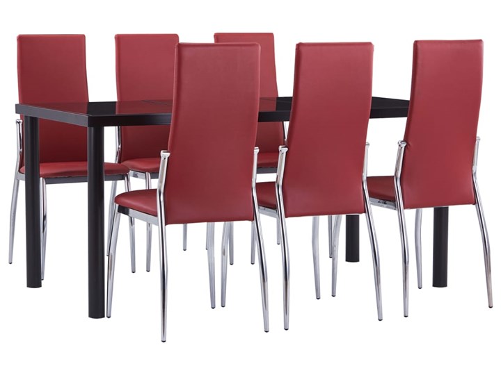vidaXL 7-częściowy zestaw jadalniany, obity sztuczną skórą, czerwony Kategoria Stoły z krzesłami Kolor Czarny