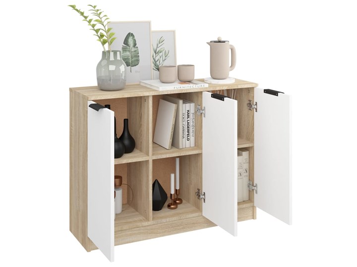 vidaXL Komoda biel i dąb sonoma, 90,5x30x70cm, materiał drewnopochodny Szerokość 105 cm Szerokość 90 cm Styl Nowoczesny