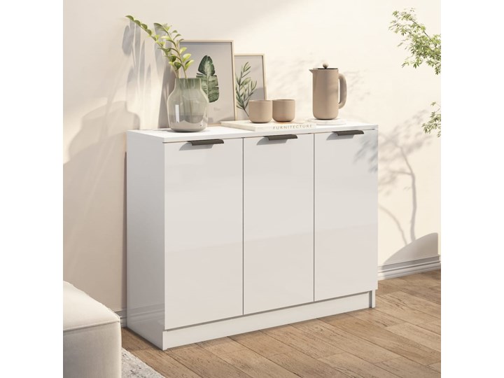 vidaXL Komoda, biała, połysk, 90,5x30x70 cm, materiał drewnopochodny Szerokość 90 cm Kolor Biały Szerokość 105 cm Styl Nowoczesny