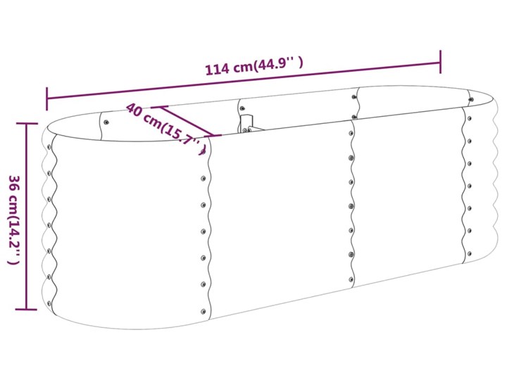 vidaXL Donica ogrodowa, malowana proszkowo stal, 114x40x36 cm, srebrna Donica balkonowa Owalny Metal Kolor Srebrny