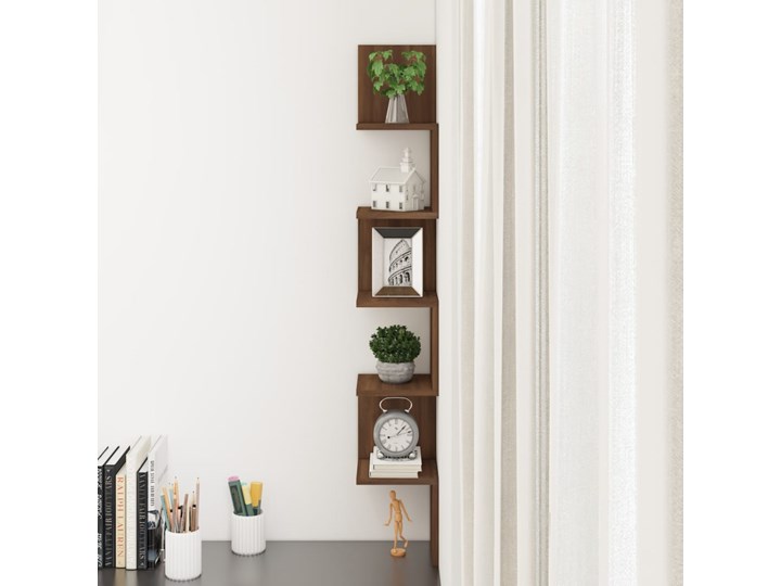 vidaXL Ścienna półka narożna, brązowy dąb, 20x20x127,5 cm Głębokość 20 cm Wysokość 128 cm Drewno Wisząca Szerokość 20 cm Pomieszczenie półki do salonu