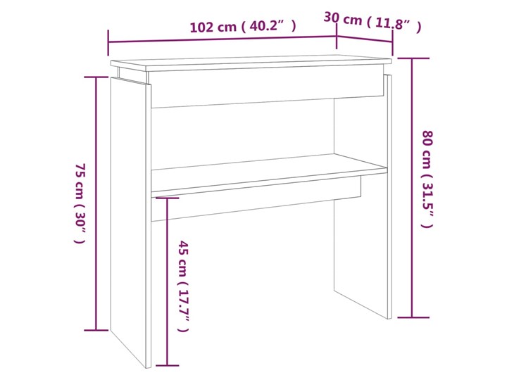 vidaXL Stolik konsolowy, brązowy dąb, 102x30x80 cm Drewno Szerokość 102 cm Głębokość 30 cm Pomieszczenie Salon Pomieszczenie Przedpokój
