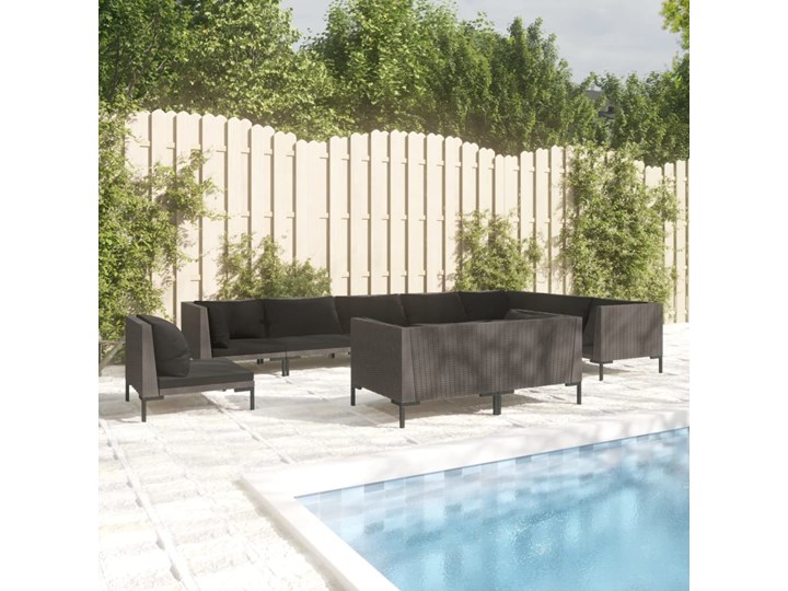 vidaXL 10-częściowy zestaw wypoczynkowy z poduszkami, ciemnoszary Rattan Stal Zestawy wypoczynkowe Tworzywo sztuczne Zawartość zestawu Sofa