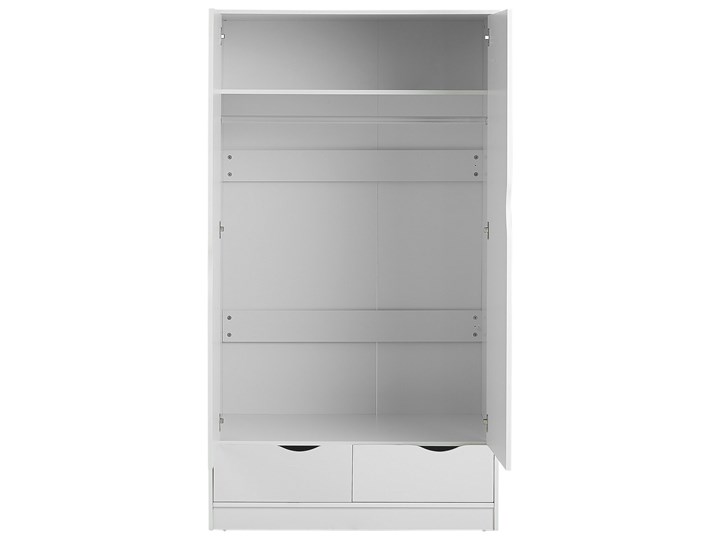 Beliani Szafa biała płyta wiórowa minimalistyczna drzwi 2 szuflady drążek ubraniowy półka do sypialni Drewno Szerokość 99 cm Głębokość 59 cm Styl Minimalistyczny Kolor Biały