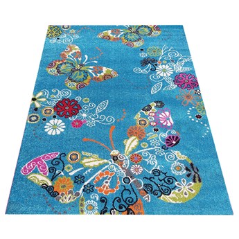 Niebieski dywan dla dziewczynki w motyle - Dislo
