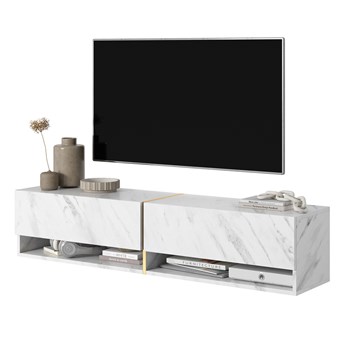 SELSEY Szafka RTV Mirrgo 140 cm biały marmur ze złotą wstawką
