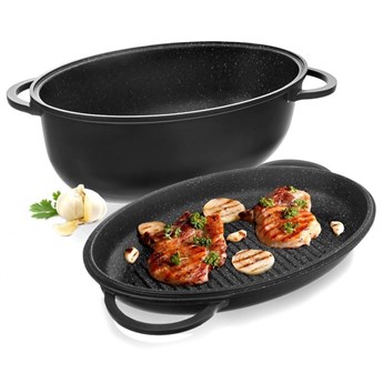 Brytfanna granitowa owalna do pieczenia smażenia patelnia grillowa 2w1 10 l grande kod: O-127029