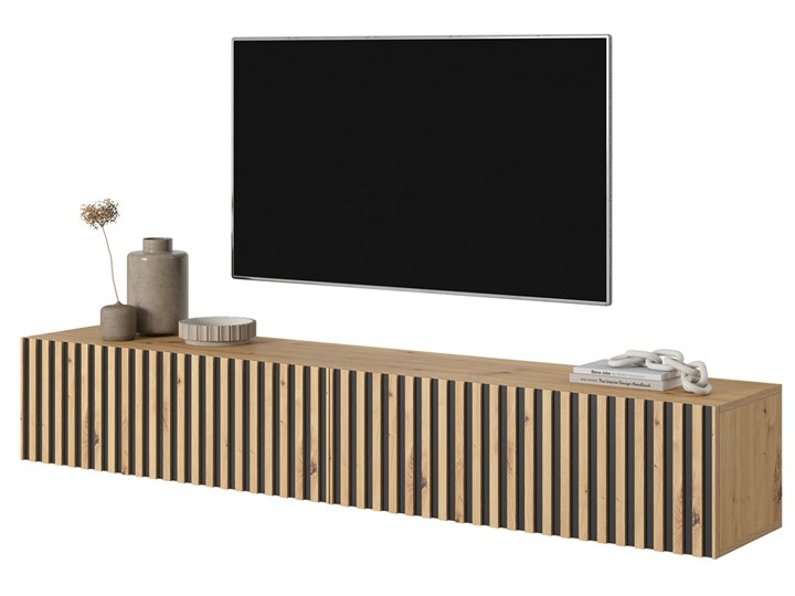 SELSEY Szafka RTV Telire 175 cm dąb artisan lamele z czarnymi wstawkami Płyta MDF Drewno Kategoria Szafki RTV