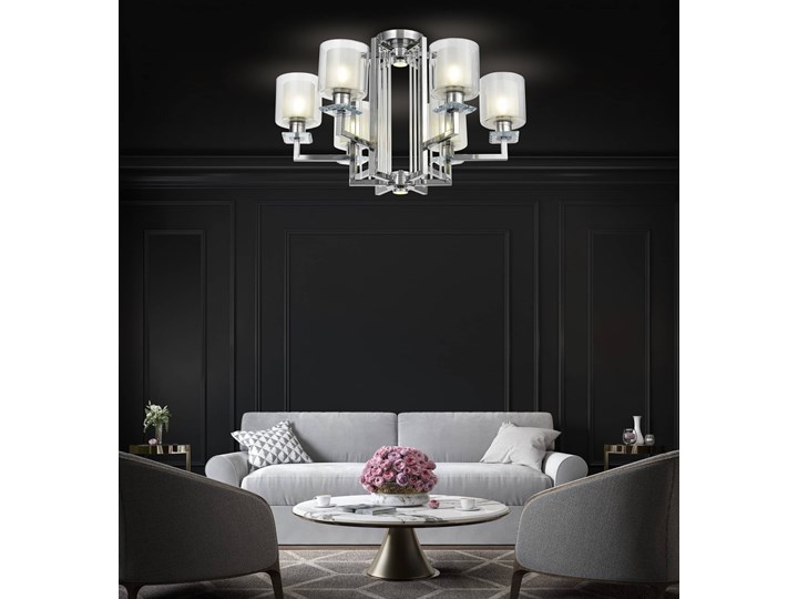 LAMPA SUFITOWA PLAFON NOWOCZESNA CHROM MANHATTAN W6 LUMINA DECO Metal Lampa z kloszem Ilość źródeł światła 6 źródeł Lampa z abażurem Szkło Kategoria Lampy wiszące