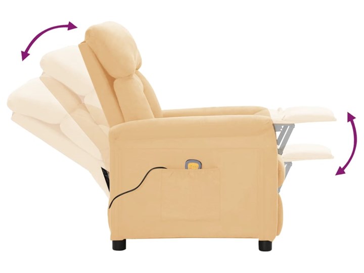 vidaXL Rozkładany fotel masujący, kremowy, sztuczna skóra zamszowa Tworzywo sztuczne Pomieszczenie Salon Szerokość 73 cm Fotel rozkładany Skóra ekologiczna Kolor Beżowy