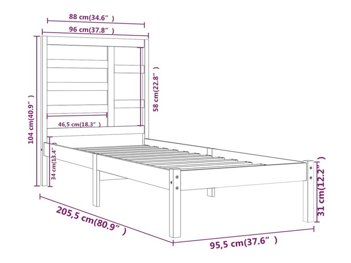 vidaXL Rama łóżka, biała, lite drewno, 90x200 cm Łóżko drewniane Styl Nowoczesny