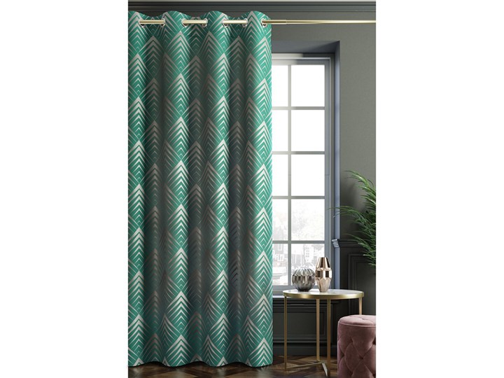 Zasłona PIRAMIDES na przelotkach ciemnozielony 140x250 cm - Homla Typ Zasłony gotowe Mocowanie Kółka