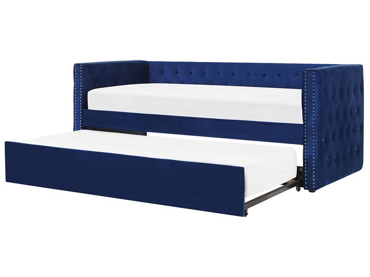 Beliani Łóżko wysuwane niebieskie welurowe ze stelażem 90 x 200 cm dziecięce glamour guziki gwoździe tapicerskie Drewno Płyta MDF Tradycyjne Tworzywo sztuczne Kategoria Łóżka dla dzieci