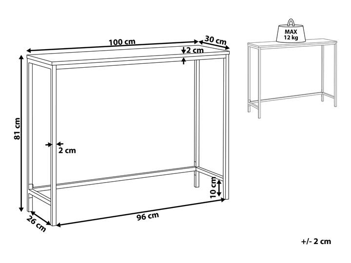 Beliani Konsola blat ciemne drewno czarne nogi 100 x 30 cm styl industrialny salon korytarz