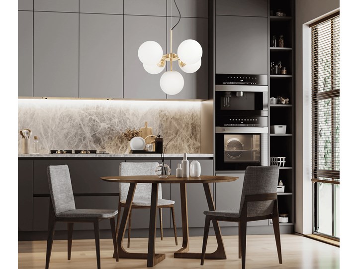 NOWOCZESNA LAMPA WISZĄCA ZŁOTA STELVIO W5 Lampa z abażurem Szkło Metal Lampa z kloszem Styl Nowoczesny Ilość źródeł światła 5 źródeł