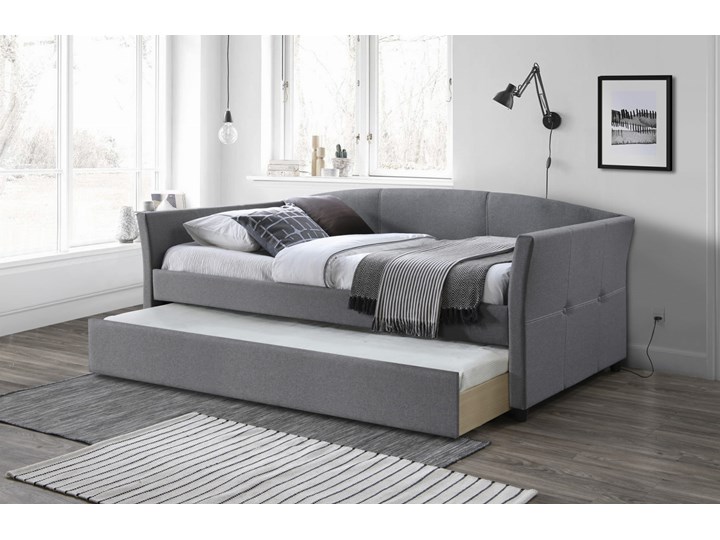 SANNA łóżko dwuosobowe z wysuwanym dolnym materacem popielaty (3p=1szt) Tkanina Drewno Kategoria Łóżka do sypialni