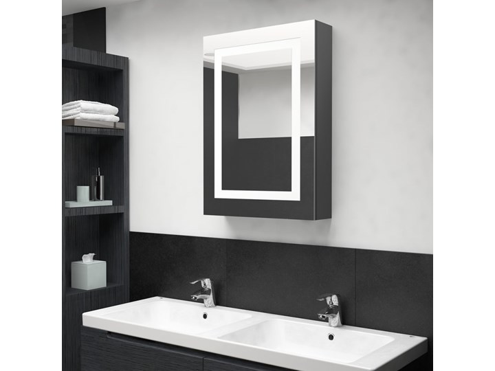 vidaXL Szafka łazienkowa z lustrem i LED, lśniąca szarość, 50x13x70 cm