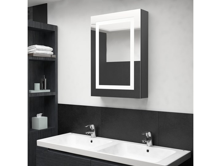 vidaXL Szafka łazienkowa z lustrem i LED, lśniąca szarość, 50x13x70 cm Płyta MDF Kategoria Szafki stojące Wiszące Głębokość 13 cm Szerokość 50 cm Szkło Kolor Szary