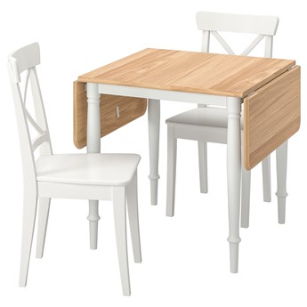IKEA DANDERYD / INGOLF Stół i 2 krzesła, okl dęb biały/biały, 74/134x80 cm
