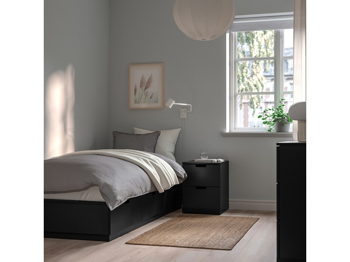 IKEA NORDLI Rama łóżka z szufladami, antracyt, 90x200 cm Łóżko drewniane Drewno Pojemnik na pościel Z pojemnikiem Styl Tradycyjny
