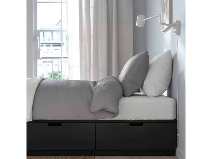 IKEA NORDLI Rama łóżka z szufladami, antracyt, 90x200 cm Łóżko drewniane Drewno Styl Tradycyjny