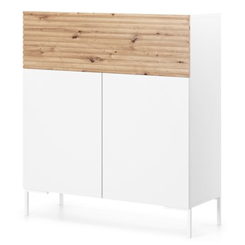 SELSEY Komoda wysoka Lammelo 92 cm biała/dąb lamele