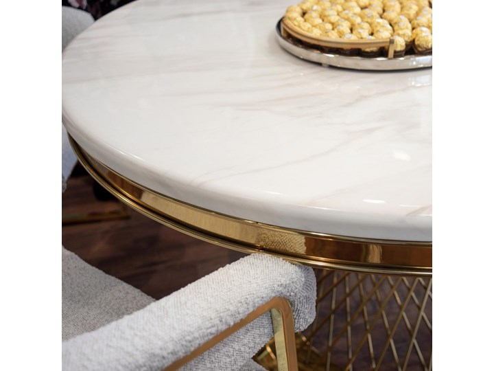 Stół okrągły biało złoty / marmur syntetyk / Anton