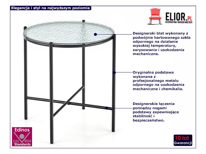 Szklany okrągły stolik kawowy - Roles 3X Metal Szkło Zestaw stolików Wysokość 49 cm Stal Styl Industrialny