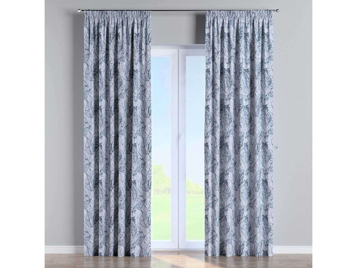 Zasłona na taśmie marszczącej 1 szt., biało-granatowy, 1szt 130 × 260 cm, Velvet