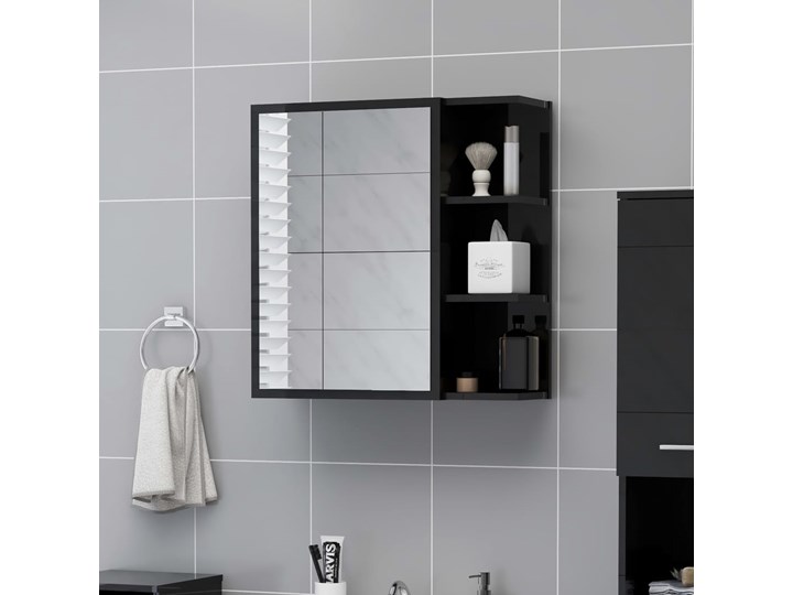 vidaXL Szafka z lustrem, wysoki połysk, czarna, 62,5x20,5x64 cm, płyta Płyta MDF Płyta stolarska Wiszące Nad umywalkę Wykończenie Błyszczące