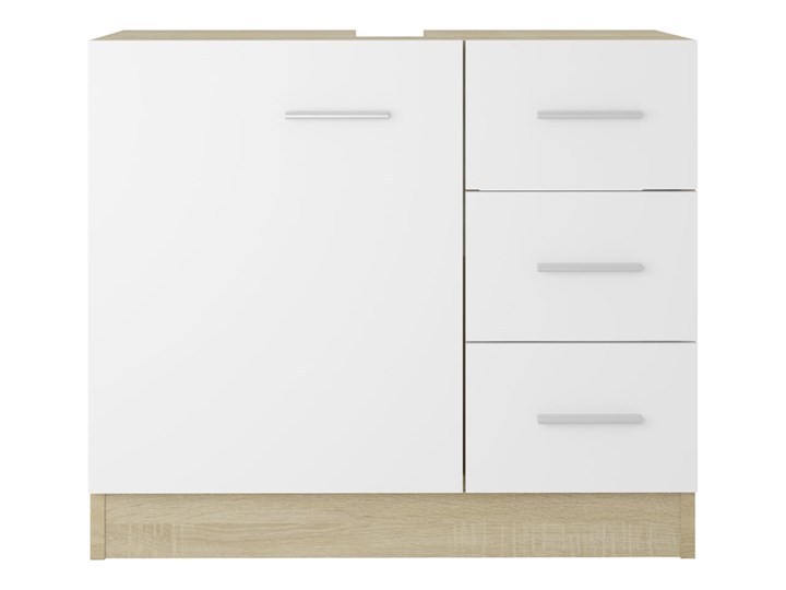 vidaXL Szafka pod umywalkę, biel i dąb sonoma, 63x30x54 cm, płyta Wysokość 63 cm Głębokość 30 cm Kategoria Szafki stojące Drewno Płyta stolarska Płyta MDF Stojące Szerokość 63 cm Poziome Styl Nowoczesny