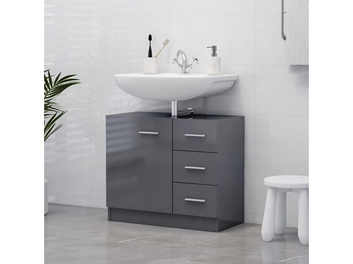 vidaXL Szafka pod umywalkę, szara, wysoki połysk, 63x30x54 cm, płyta Płyta stolarska Płyta MDF Stojące Poziome Szerokość 63 cm Wysokość 63 cm Głębokość 30 cm Kategoria Szafki stojące