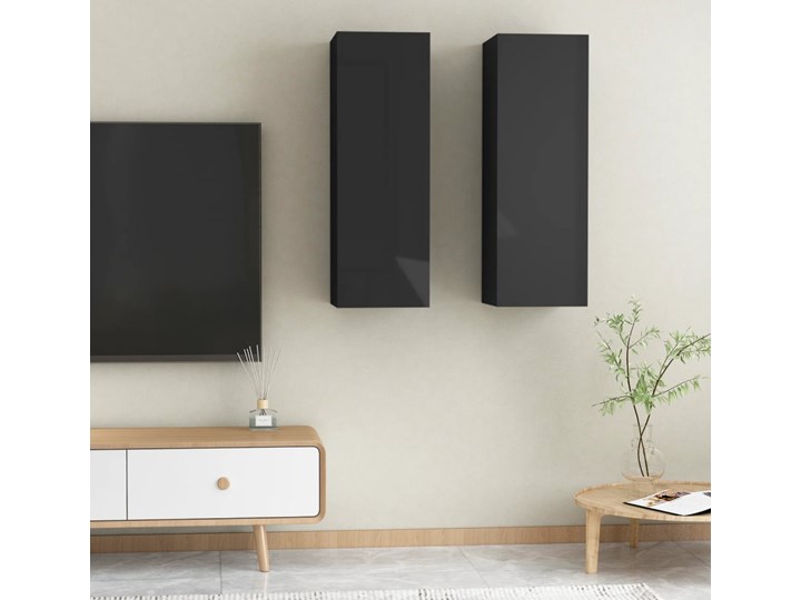 vidaXL Szafki TV, 2 szt., wysoki połysk, czarne, 30,5x30x90 cm, płyta Kolor Czarny Pomieszczenie Salon