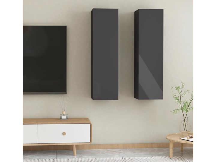 vidaXL Szafki TV, 2 szt., szare, wysoki połysk, 30,5x30x110 cm, płyta Kategoria Zestawy mebli do sypialni Pomieszczenie Salon