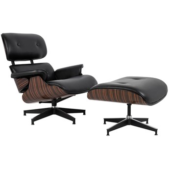 Czarny fotel skórzany do salonu Lounge HM Premium Szeroki z podnóżkiem