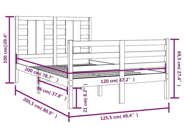 vidaXL Rama łóżka, biała, lite drewno sosnowe, 120 x 200 cm Łóżko drewniane Styl Nowoczesny Kolor Biały