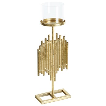 Beliani Świecznik złoty metalowy ze szklanym kloszem 53 cm dekoracja stołu styl nowoczesny