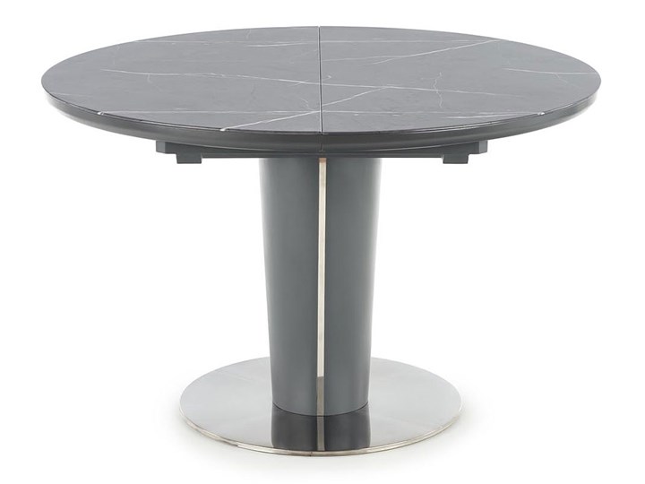 Rozkładany szary okrągły stół obiadowy - Dortis Drewno Wysokość 120 cm Pomieszczenie Stoły do salonu Marmur Wysokość 76 cm Stal Szkło Płyta MDF Styl Glamour