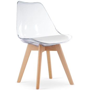 Komplet przezroczystych krzeseł z białą poduszką z ekoskóry 4 szt. - Asaba 3S