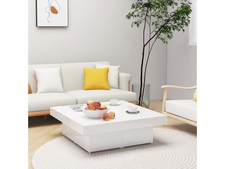 vidaXL Stolik kawowy, biały, wysoki połysk, 90x90x28 cm, płyta wiórowa Długość 90 cm Szerokość 90 cm Funkcje Bez dodatkowych funkcji