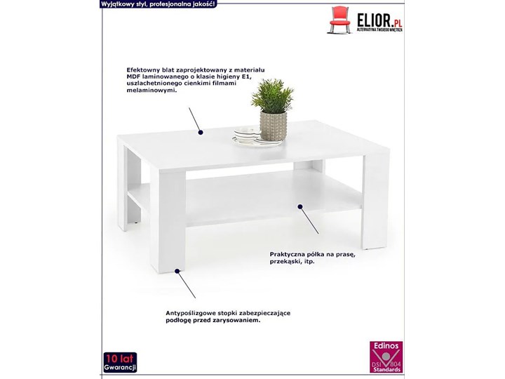 Minimalistyczna biała ława Keli Rodzaj nóg Proste Wysokość 53 cm Szerokość 65 cm Płyta MDF Długość 110 cm Kształt blatu Prostokątne