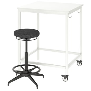IKEA TROTTEN/LIDKULLEN Stół + stołek do siedzenia/stania, biały/ciemnoszary