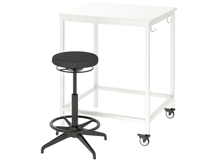 IKEA TROTTEN/LIDKULLEN Stół + stołek do siedzenia/stania, biały/ciemnoszary Kategoria Zestawy mebli do sypialni
