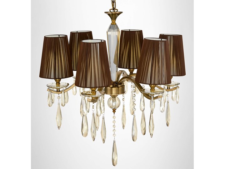 KLASYCZNY ŻYRANDOL KRYSZTAŁOWY MOSIĘŻNY ALESSIA W6 LUMINA DECO Szkło Lampa z abażurem Lampa z kloszem Tkanina Lampa inspirowana Metal Lampa z kryształkami Mosiądz Styl Glamour