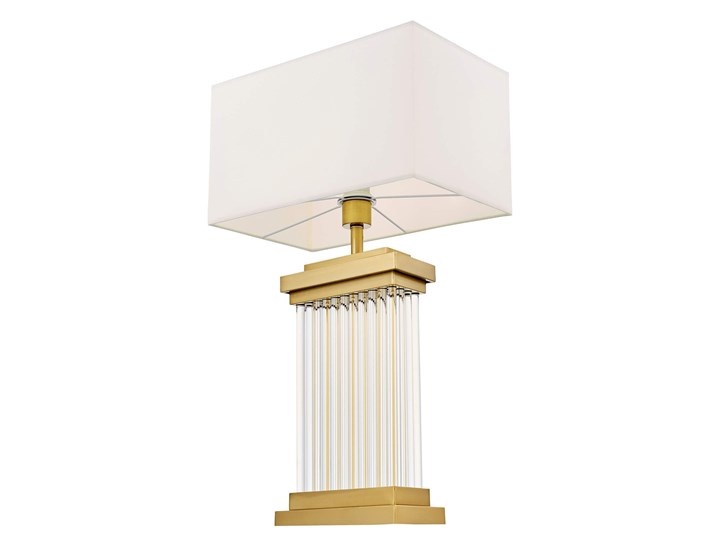 LAMPA NOCNA GLAMOUR BIAŁO-MOSIĘŻNA DAVOS LUMINA DECO Lampa z kloszem Tkanina Metal Lampa z abażurem Wysokość 67 cm Mosiądz Szkło Kategoria Lampy stołowe