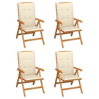 vidaXL Rozkładane krzesła ogrodowe z poduszkami, 4 szt., drewno tekowe