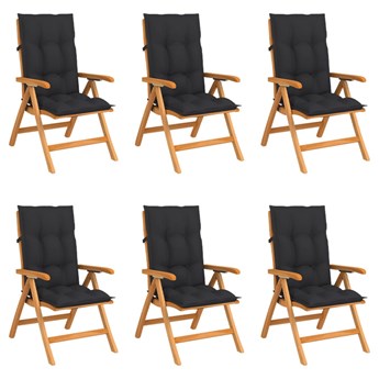 vidaXL Rozkładane krzesła ogrodowe z poduszkami, 6 szt., drewno tekowe