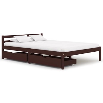 vidaXL Rama łóżka z 2 szufladami, ciemny brąz, sosna, 140 x 200 cm